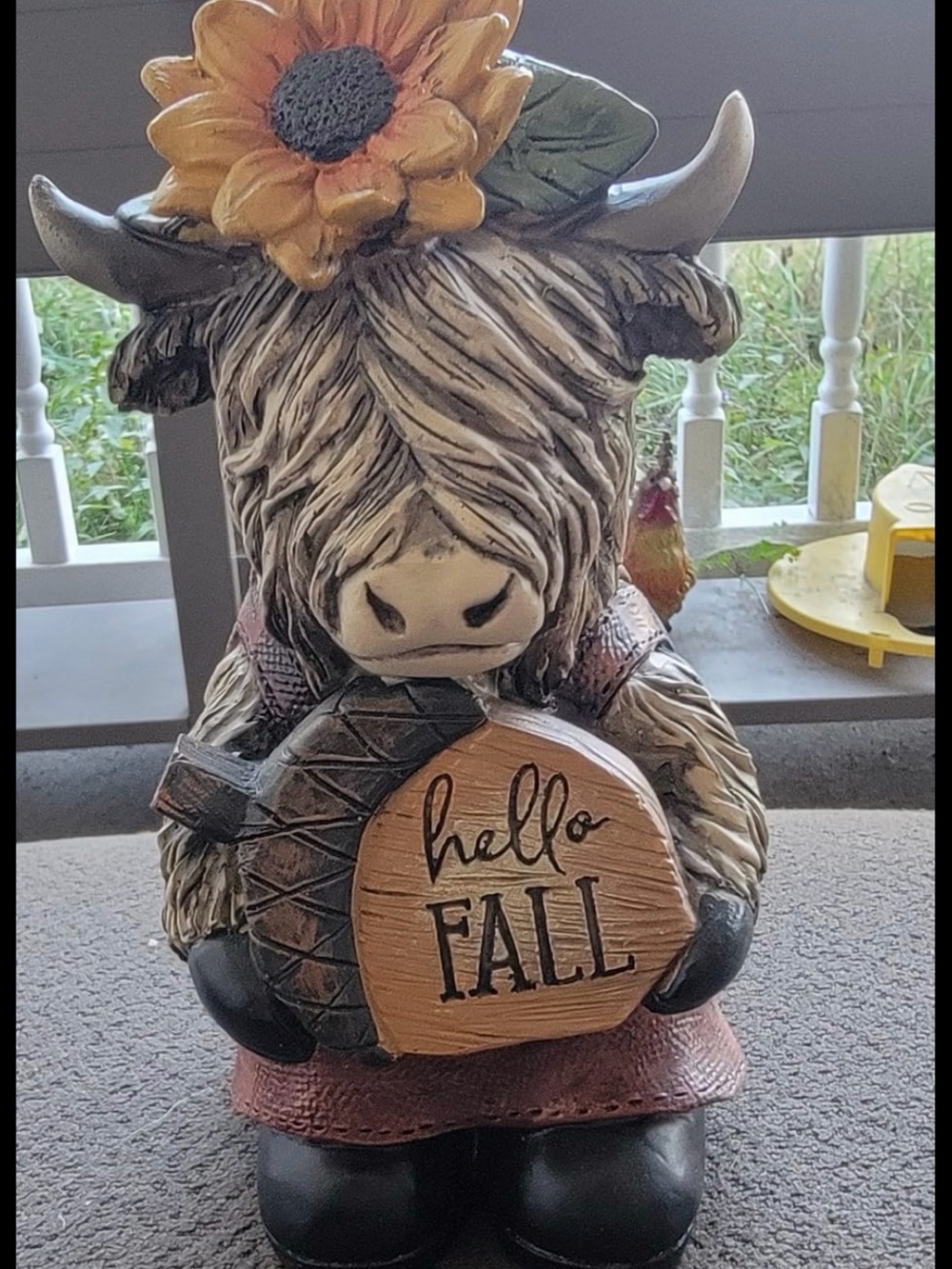 Rustic Fall highland Cow Figurine with Sunflower - Hello Fall Accent
